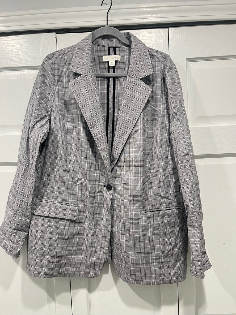 Treasure and Bond Gray Plaid Single-Button Blazer - Women